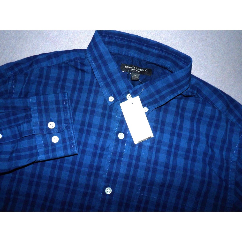 NEW! Banana Republic Soft Wash Blue Plaid Long Sleeved Button Up Shirt Medium